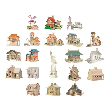 

Chanycore Baby Learning Educational Wooden Toys 3D Puzzle Building Church House Villa Windmill Waterwheel Chinese Kid Gift 4307