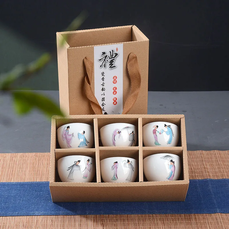 Набор керамических чашек, ручная роспись, 6 шт., китайский чайный сервиз, чайный набор кунг-фу, чайная чаша для путешествий, китайский фарфоровый чайный набор, креативные подарки - Цвет: 07