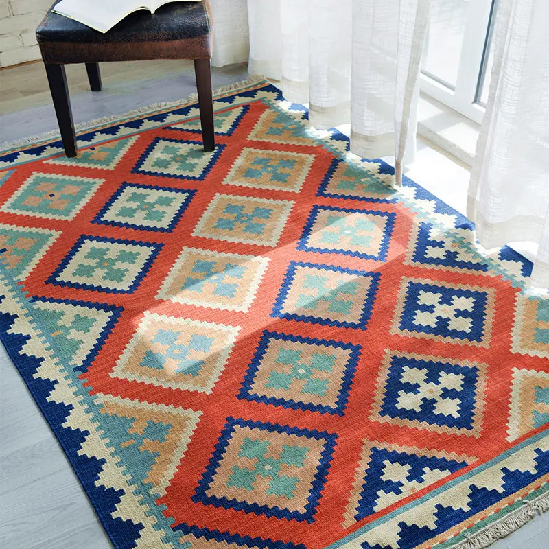 US $242.00 Ins Nordic Geometric Ethnic Style Household Wool Handwoven Rugs And Carpets For Home Living Room Tea Table Bedroom Kilim Carpet