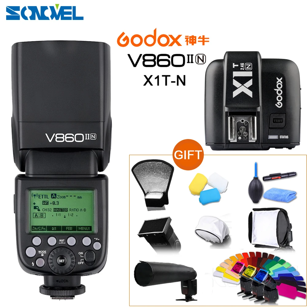 Godox v860ii v860ii-n GN60 I-TTL HSS 1/8000 s Вспышка Speedlite w/литий-ионный Батарея + x1t-n флэш-передатчик для Nikon