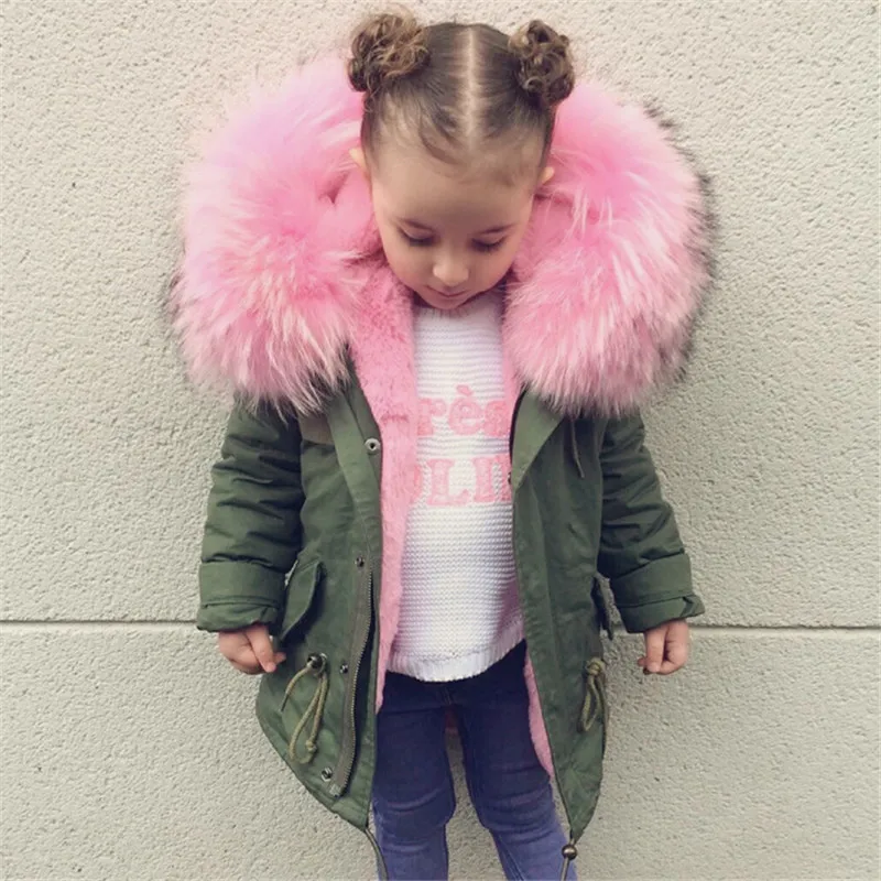 

2018 Winter Boys Girls Jackets Detachable Faux Fur Liner Children Pink Overcoats Baby Boy Children Winter Outwear For Girls