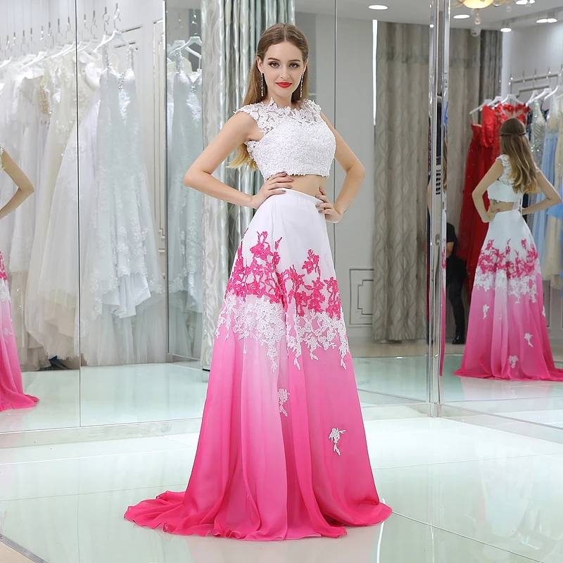 Forevergracedress пикантные из двух частей с длинным платье для выпускного вечера линия рукавов Кружево аппликацией нарядное шифоновое платье
