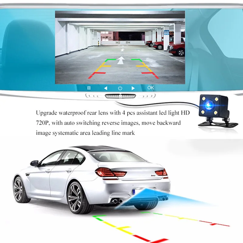 D3FHD1080P IPS Touch Screen Car camera DVR Rearview mirror video recorder registrator Dual Camera dash camera parking dvrs