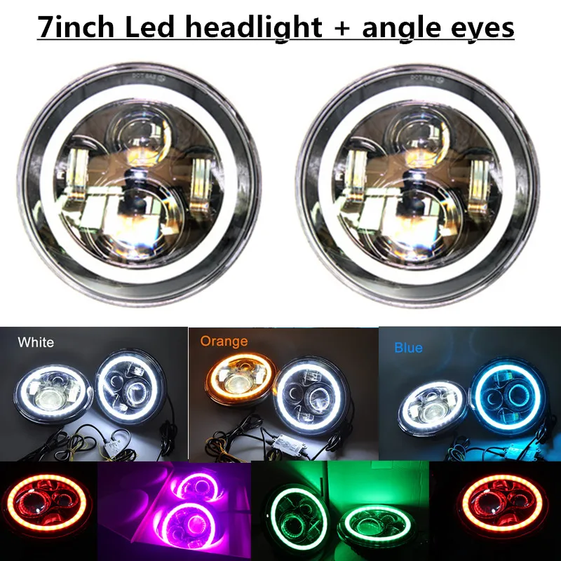 

7" Round Full LED Color Halo Projector Headlights, Green / Red / Yellow/ Blue / White/ Pink Angel eyes Off Road 7" Head Light