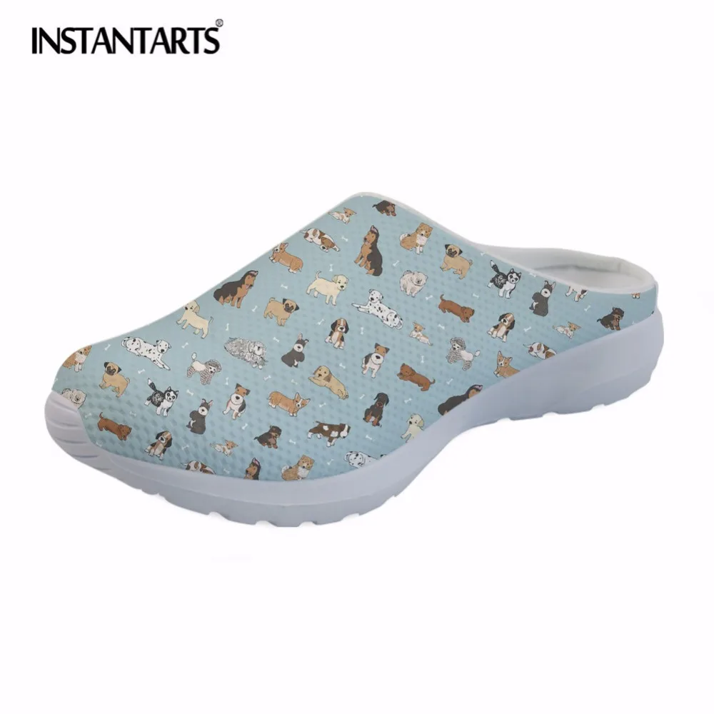 

INSTANTARTS Cute Puppy Doodles Linen Pattern Men Summer Mesh Slippers Men Casual Cloth Sandals Breathable Hollow Shoes Man Male