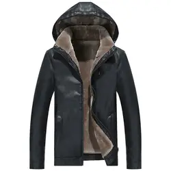 Прямая доставка, мужские кожаные куртки, зимние теплые толстые пальто с капюшоном из искусственной кожи, толстая ветрозащитная Байкерская