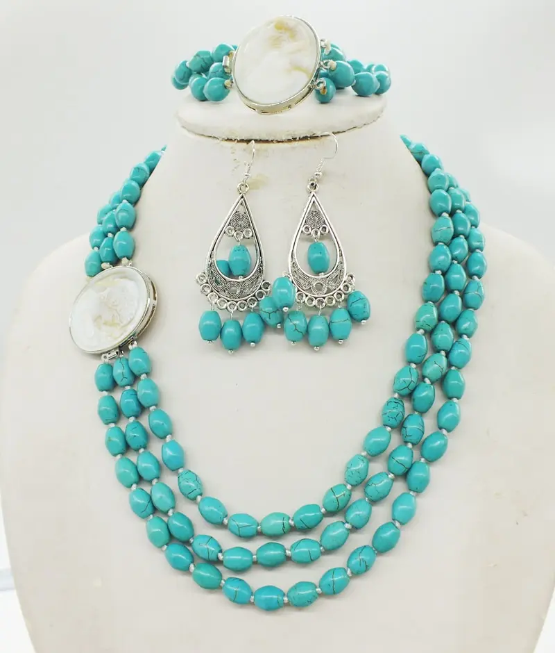 Very perfect, bridal wedding necklace. Classic Turkish stone 3 row necklace. Bracelets, earrings. Necklace set