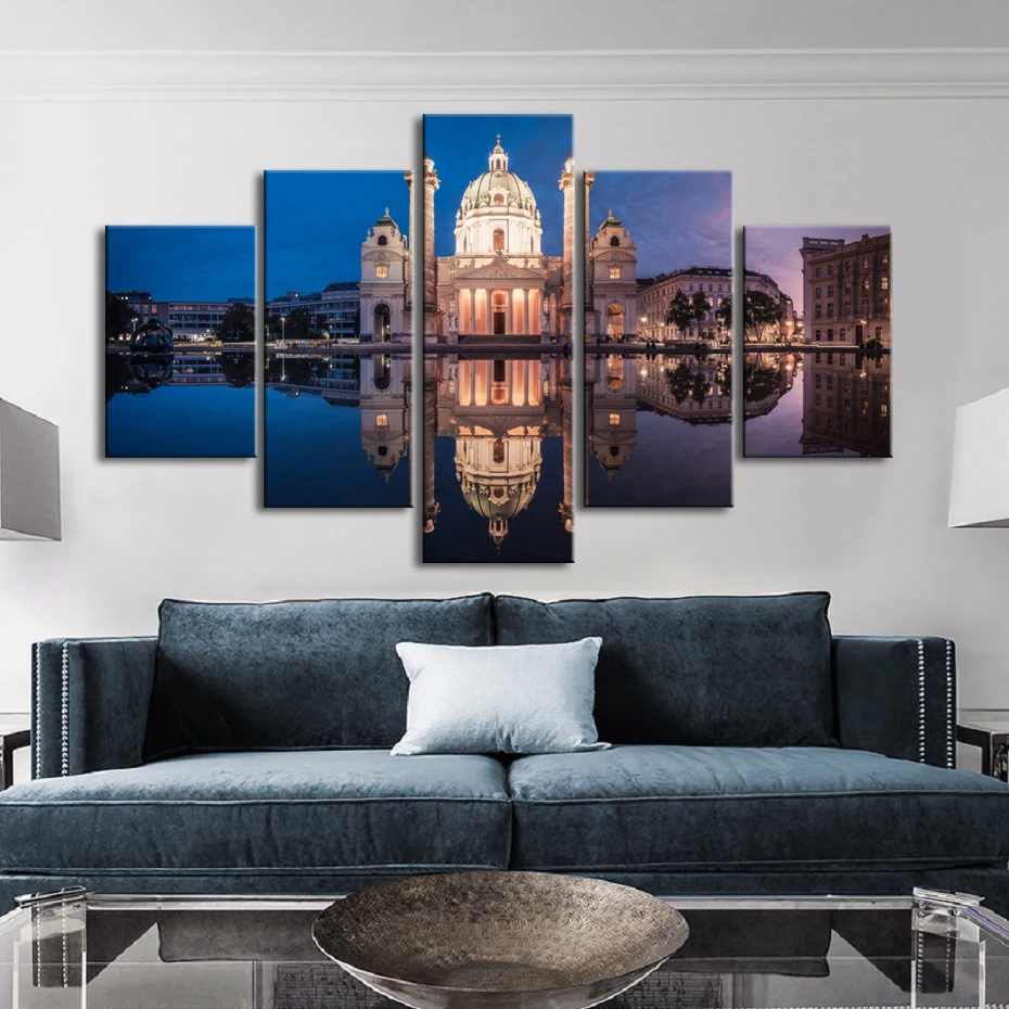 Modern Islamic Buillding Frame Wall Art 5 Pieces Islamic Wall Art