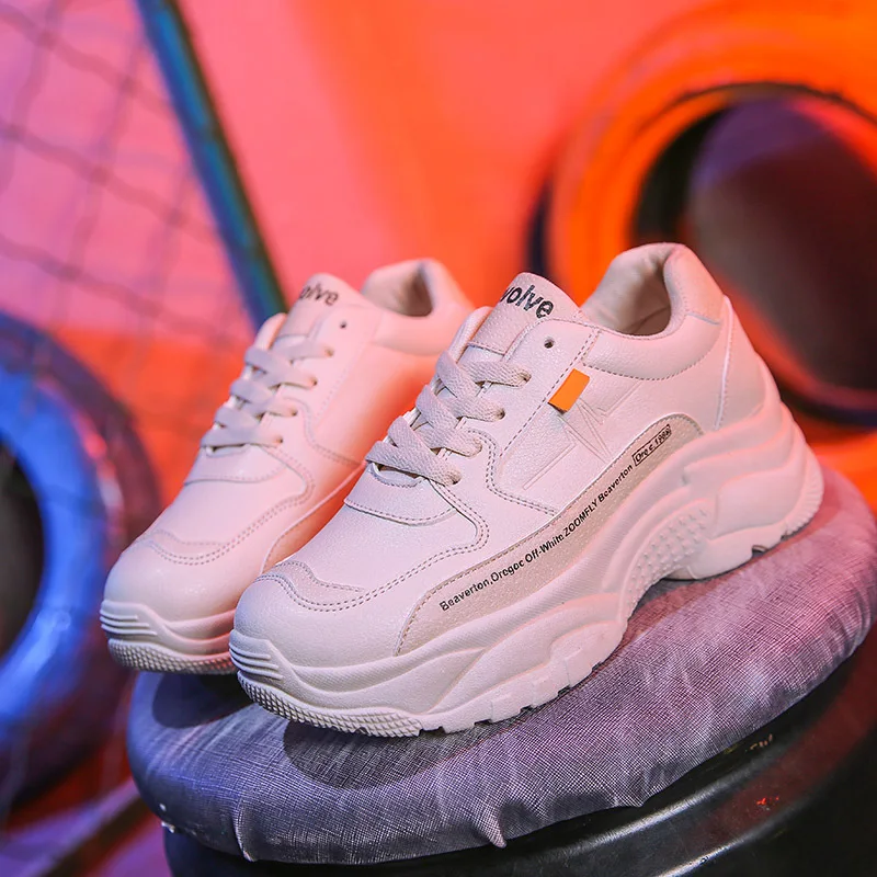 

White Shoes Women Designer Korean Fashion Thick Platform Chunky Sneakers High 5cm Split Leather Light Breathable Tenis Feminino