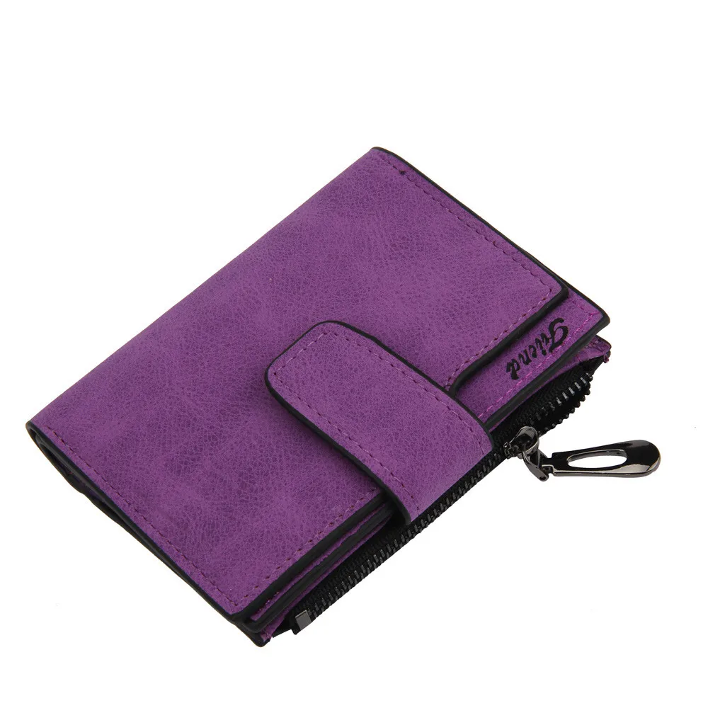 Женский мини шлифованный магический двойной кожаный бумажник держатель для карт кошелек - Цвет: Purple