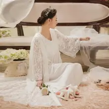 4 цвета, новинка года, весенне-осенние женские пижамы принцессы, милый кружевной халат с вышивкой, комплекты платьев, газовые пижамы, ночная рубашка