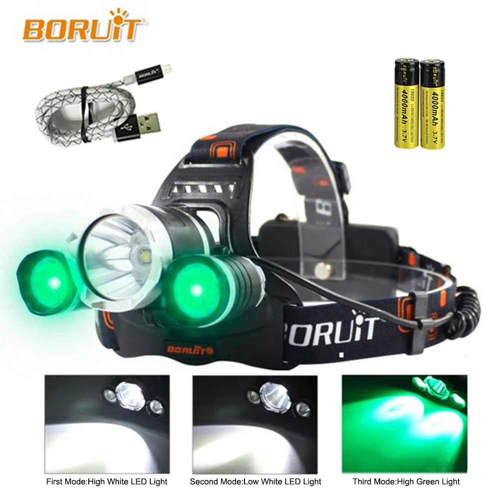 LED headlamp fishing headlight Green Light 5000 lumen XML T6 3 Modes