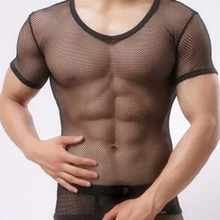 Летние мужские сетчатые прозрачные дышащие шорты с рукавом, Спортивная футболка для бега, футболка для тренировок, мужская рубашка для гимнастики