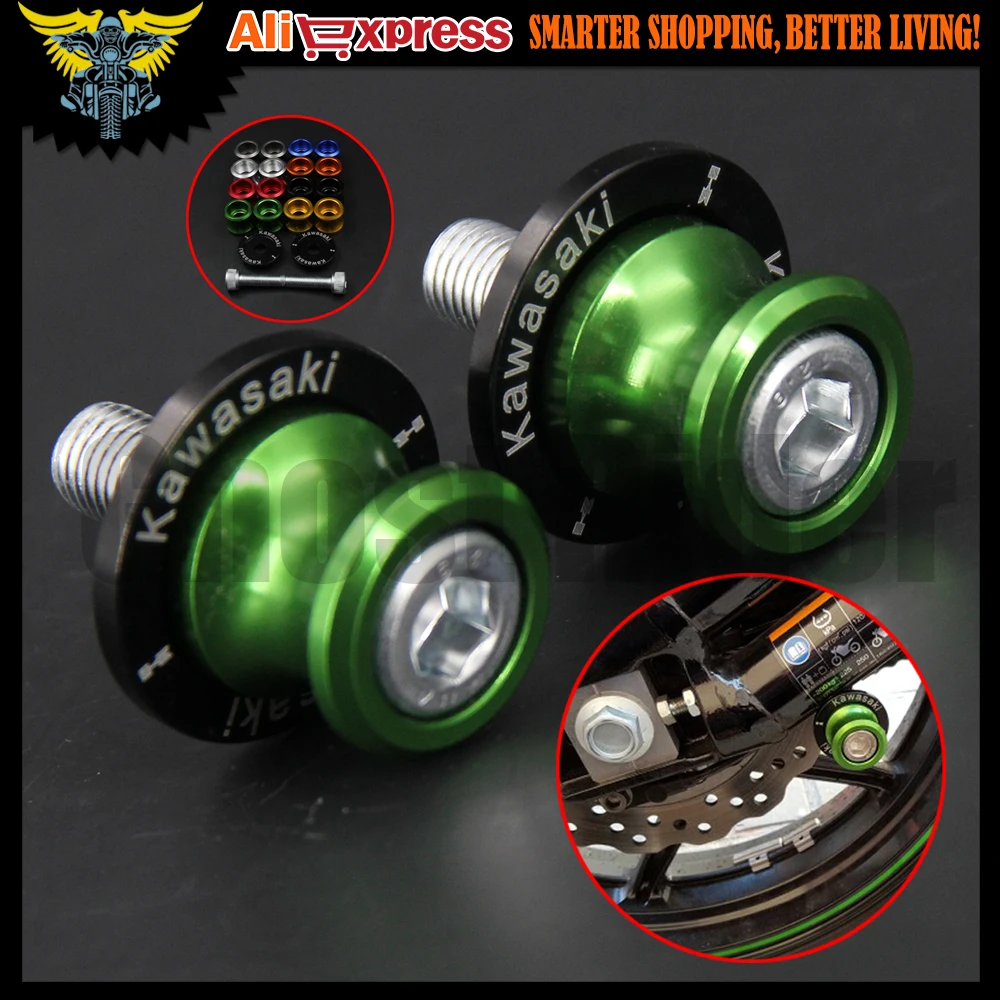 M10 Green CNC Swingarm Sliders Spools For KAWASAKI NINJA 250R 88 14