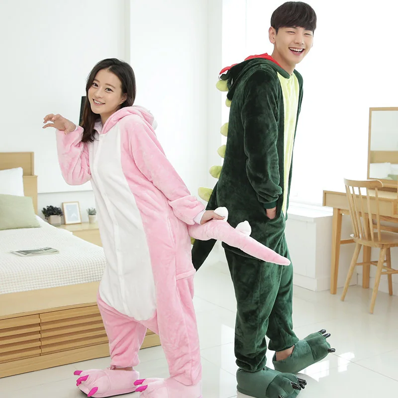 

Winter Flannel Warm Animal Pajamas One Piece For Adults Cosplay Cartoon Couple Pajama Sets Home Clothes Pyjamas Women