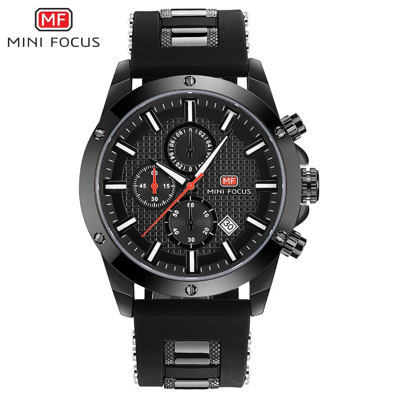 

MINI FOCUS Mens Watches Top Luxury Brand 3D Dial Design Wristwatch Chronograph Sport Watch Men Calendar Silicone Band Male Clock