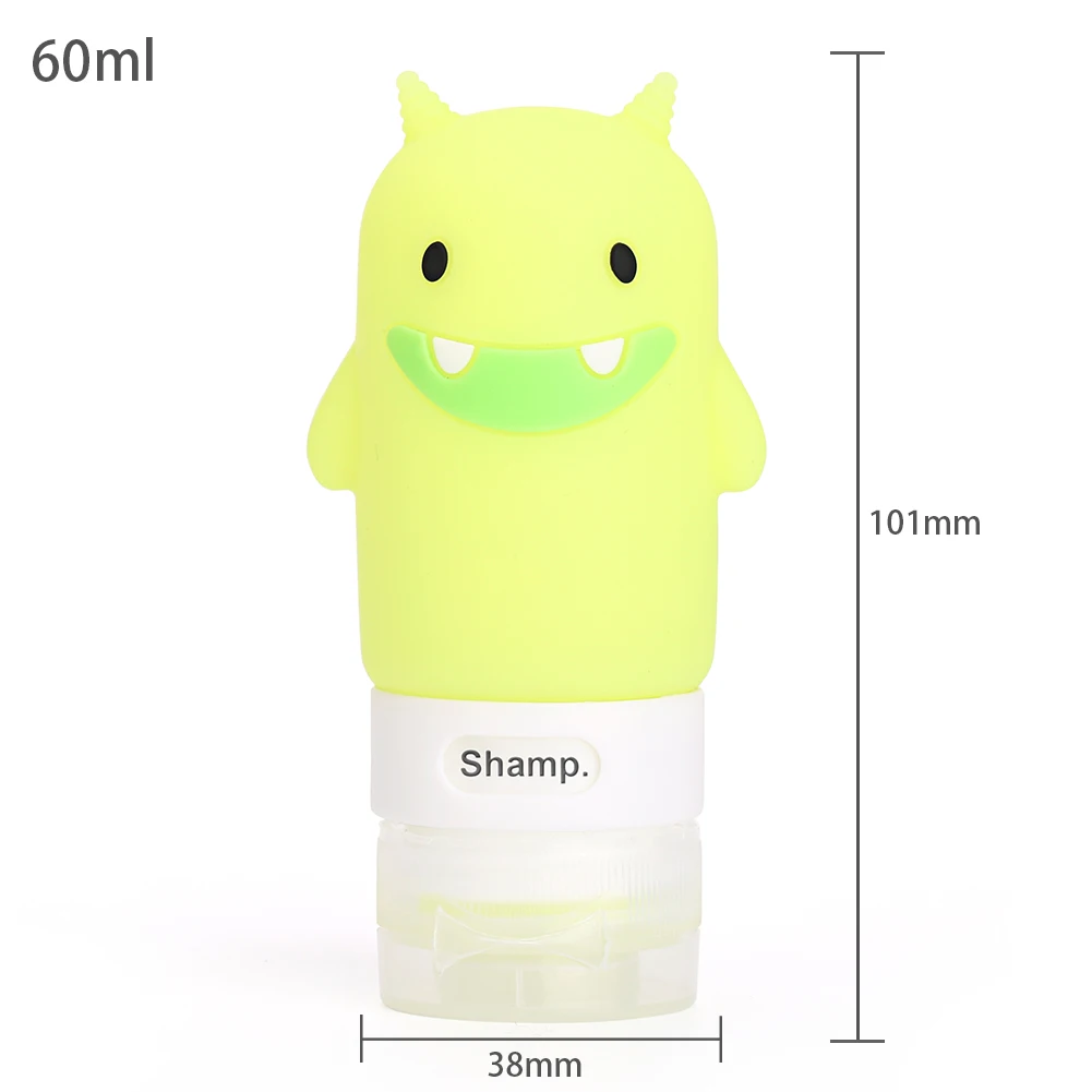 60ml Green monster Портативная бутылка для путешествий на открытом воздухе, многофункциональные Бутылочки для моделирования животных из мультфильмов, силиконовая пустая бутылка с маленьким лосьоном - Цвет: 60ml Green monster