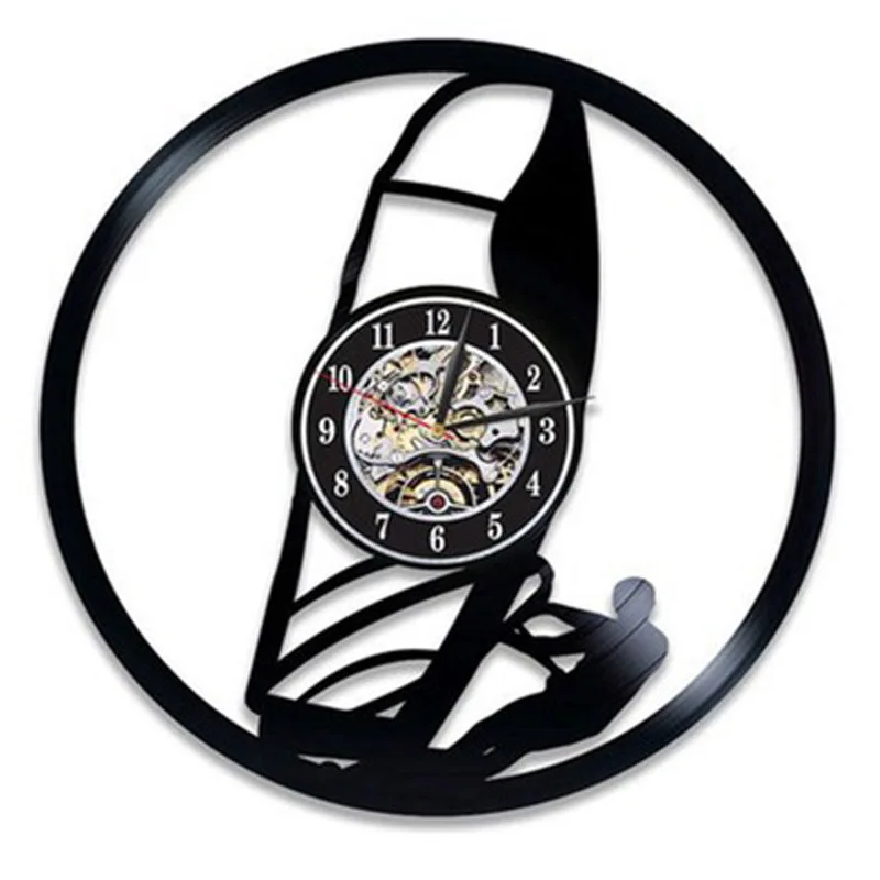 Сёрфинг винтажная Виниловая пластинка настенные часы для серфинга Лето пляжное время силуэт 3D наклейки настенные часы домашние декоративные часы