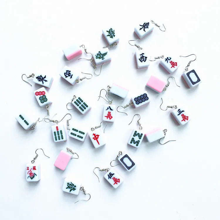 

Exaggerated Chinese Mahjong Earrings for Friend Acrylic Green Color Creative Mahjong Jewelry Punk Earrings