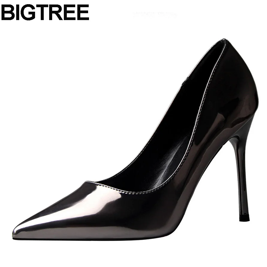 

women pumps slip on shallow faux leather metallic high heel stiletto chaussure femme office & career dress wedding shoes woman