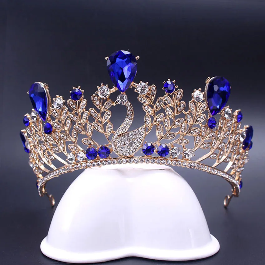 MHS.SUN European style crystal swan crown gold color bridal rhinestone