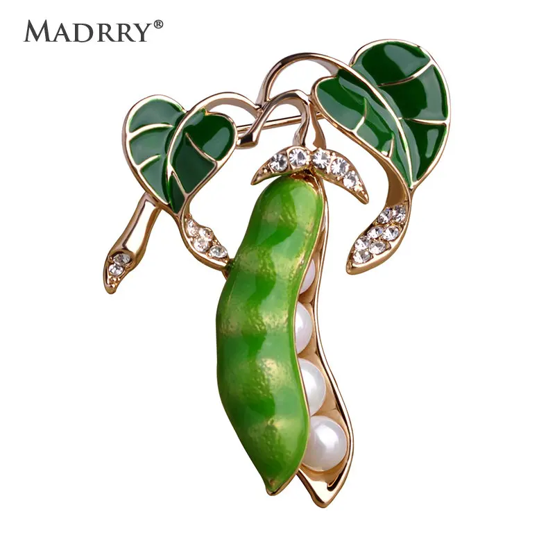 

Madrry Vivid Enamel Esmalte Green Pea Brooches For Women Kids Simulated Pearls Oro Plated Broches Hijab Scarf Pins Dress Clips