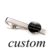 1 Pza foto personalizada texto cristal cabujón Clip de corbata para hombres Color plata Metal pinza de corbata pines padre marido personalizar regalos(China)