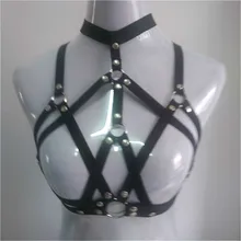 2017 New fashion goth women chest O ring studded strap garter belt cage bondage lingerie bust
