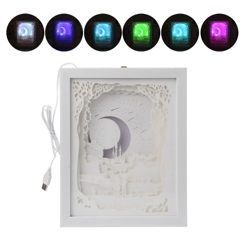 

Papercut Light Box LED USB Night Light Lamp Creative Paintings Home Decoration Lights
