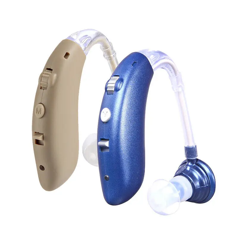 1pc Wireless Bluetooth Hearing Aid Headset Headphones BTE Sound Amplifier Digital Blue Silver Color Rechargeable Kit