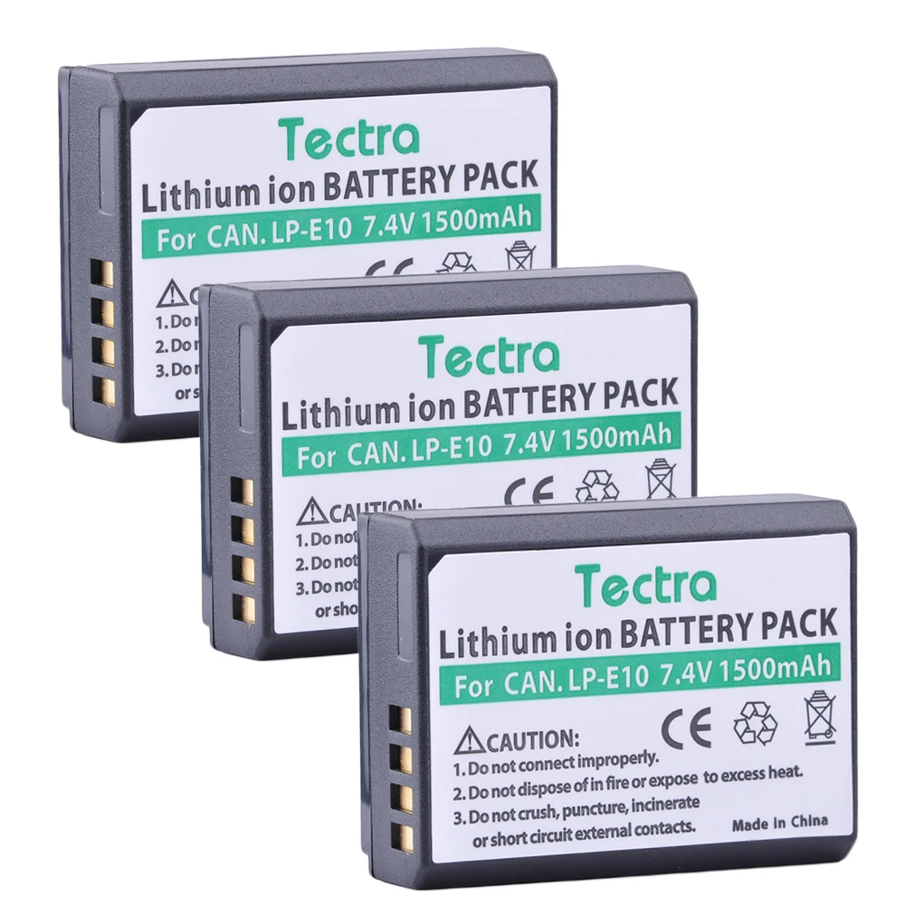 Tectra 3pcs 1500mAh LP E10 LPE10 Replacement Battery for Canon EOS