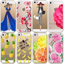 For Apple iPhone 5 5S SE Cases Soft TPU Flowers Friuts Girls lemon Painted Phone Bag Fundas Transparent Back Case Cover Capa