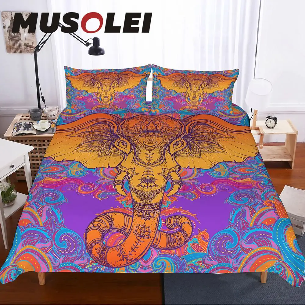 

MUSOLEI Bohemian Bedding Sets Elephant Duvet Cover Set Colorful Mandala Indian god Ganesha Bedding Set Queen Bed bedline