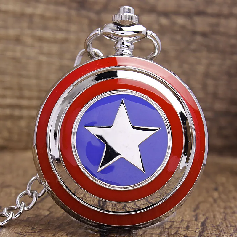 Мужские и женские карманные часы с лазерной гравировкой, Железный человек, Человек-паук, комиксы Marvel, серия фильмов, флип-брелок, часы с цепочкой для мужчин и женщин - Цвет: Captain of American