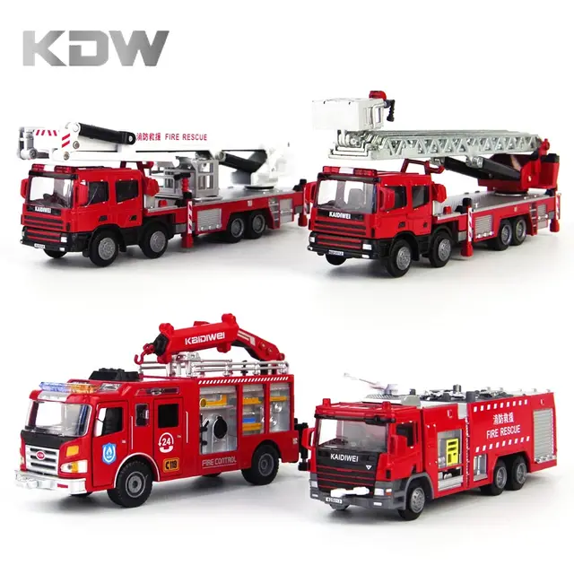 kdw 1 50 original diecast ladder fire trucks model car scale water