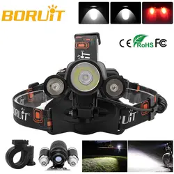 Boruit 6000LM 3x XML T6 + 2R2 395nm УФ licht светодиодный Stirnlampe kopflicht ЕС ladegerät