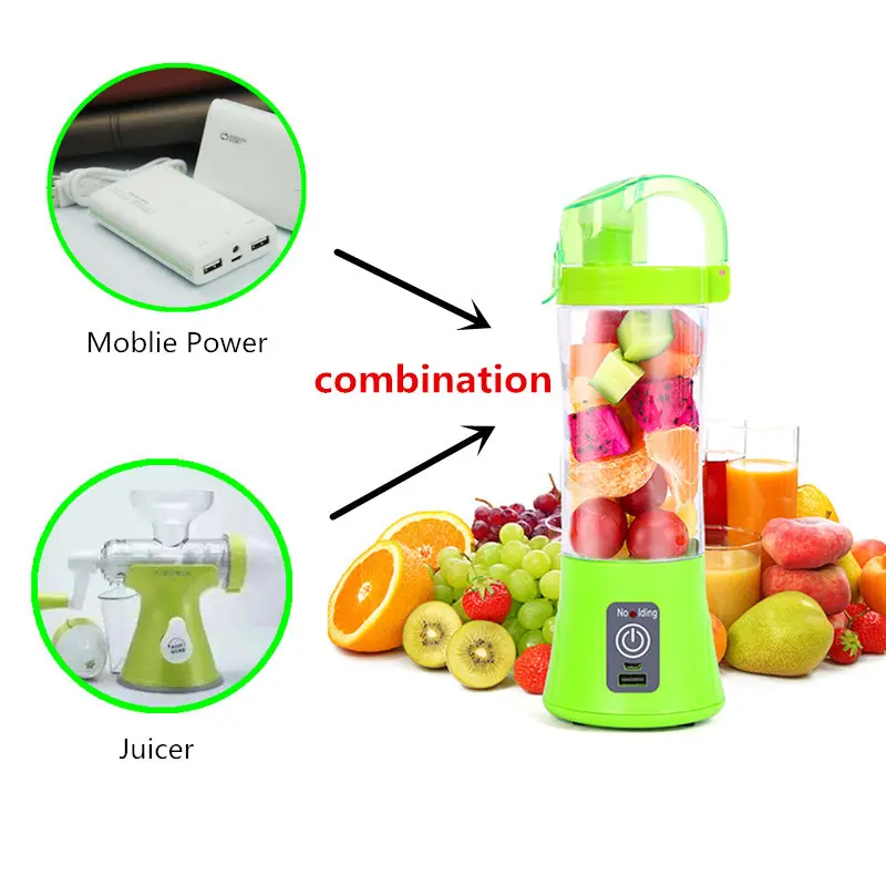 

2019 New 2 In 1 Chargable Usb Blender Juicer Mobile Power Multi-functional Blender Maker Machine Sports Bottle Portable Juicer