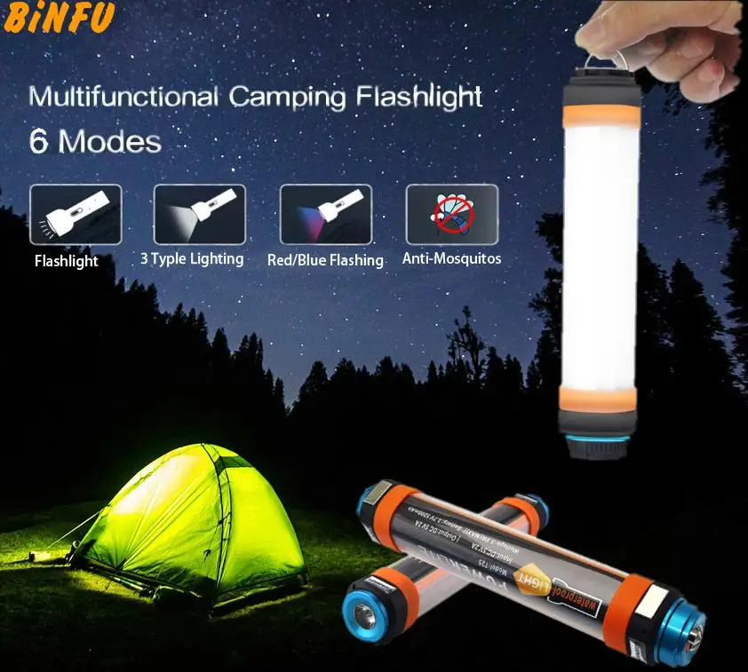 

LED Camping Lantern with Tent Light USB Recharging Outdoor Emergency Power Light 6 Modes Flashlight Mosquito killer Repellent