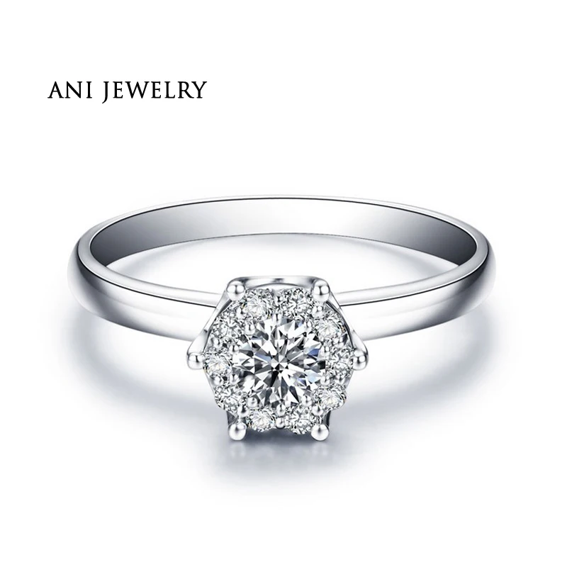 

ANI 18K White Gold (AU750) Women Wedding Ring Natural Certified I-J/SI 0.3 Carat Round Cut Diamond Jewelry for Anniversary Gift