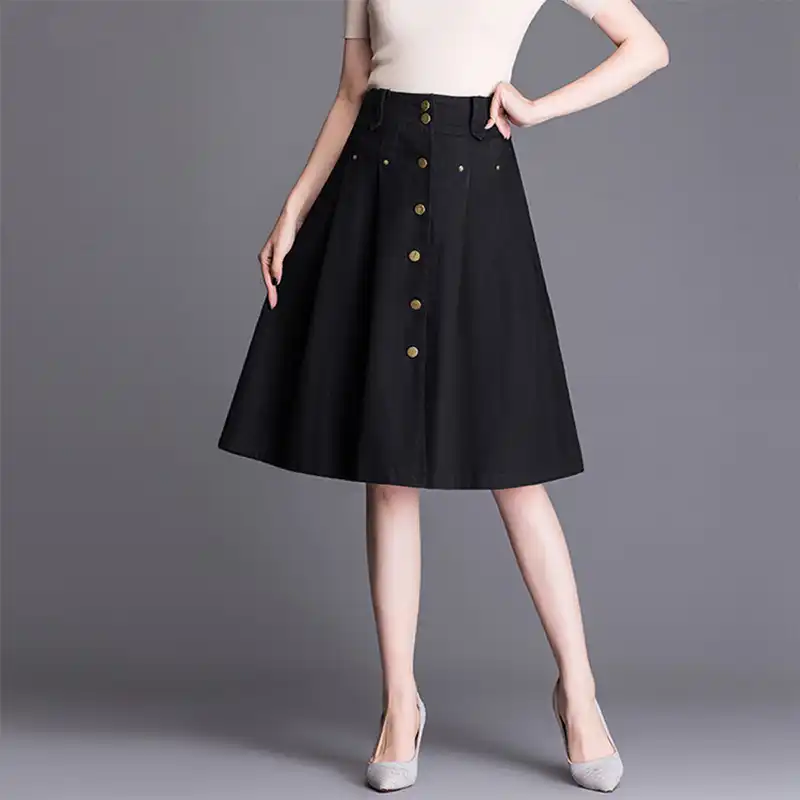 black denim a line skirt