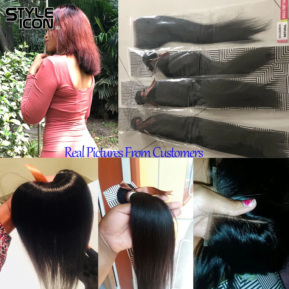 Styleicon 4 Bundles Straight Hair 100% Peruvian Straight Human Hair Weaving Non-Remy Human Weft Double Wefts Tangle Free