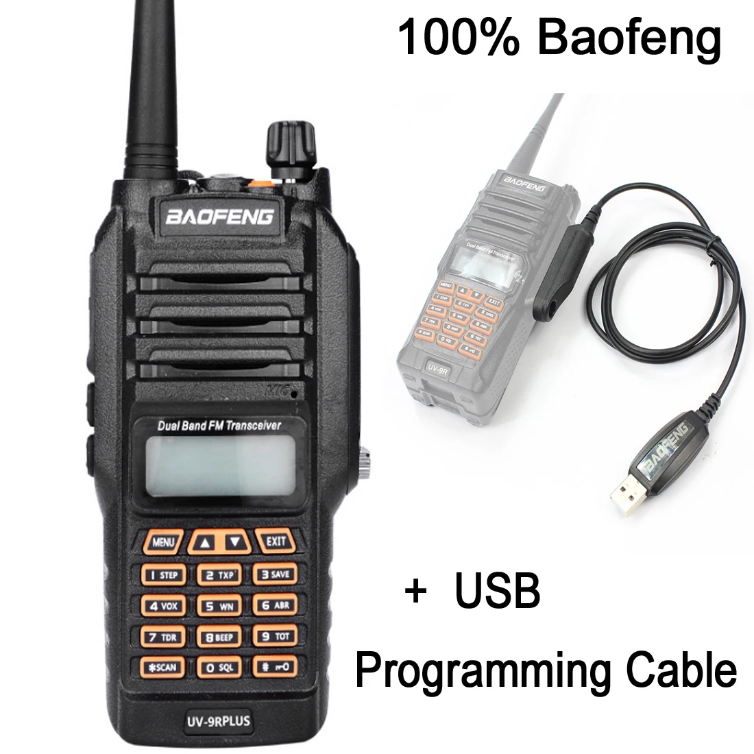 Baofeng UV-9R Plus водонепроницаемый Walkie Talkie 5 Вт Мощный двухсторонний радио Двухдиапазонный портативный 10 км большой диапазон UV9R CB портативное радио - Цвет: 9R Plus USB Program