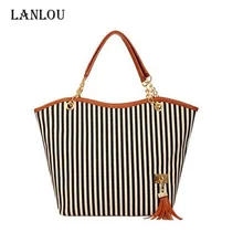 LANLOU сумка на плечо Большая вместительная сумочка Роскошная Повседневная сумка для женщин холщовые полосатые сумки на плечо с цепочкой новые сумки через плечо