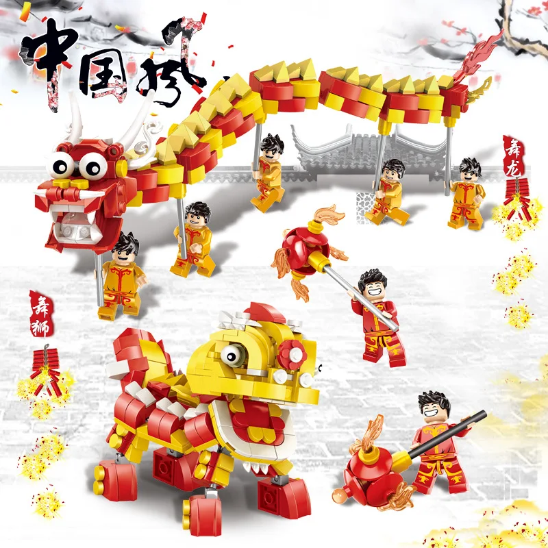 

MOC City Series Chinese Style Dance Lion Dragon Model Building Blocks Compatible Legoings Bricks Educational Toys Gift For Child