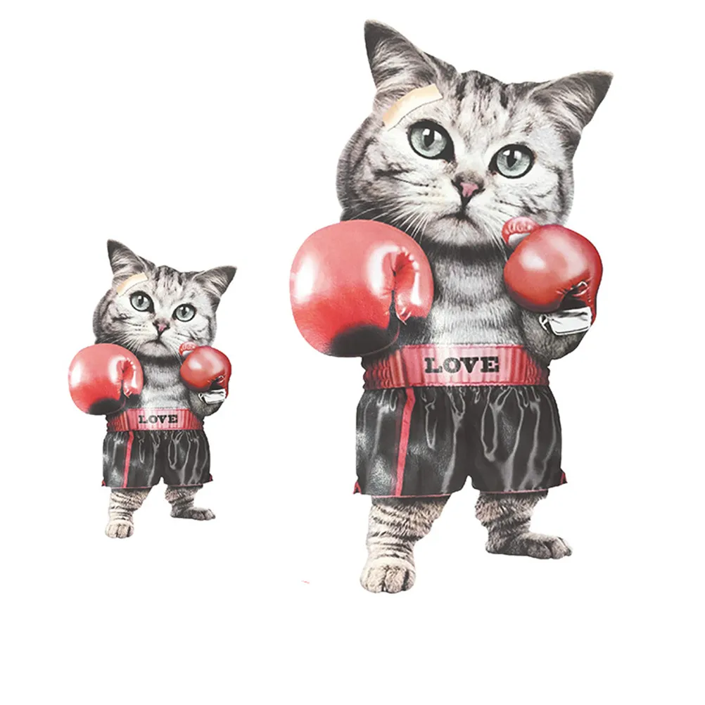 

Cool Boxing Cat Patches Ironing Stickers Heat Transfer Iron On Patches For Clothing A-plus Washable Appliques Jeans T-shirts S/L