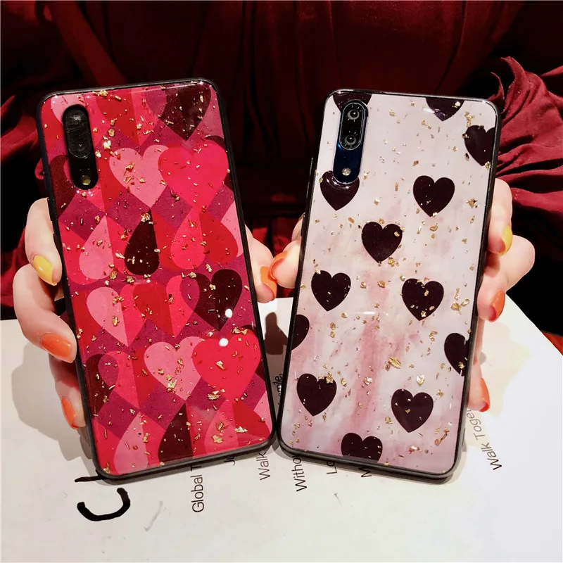 

for Xiaomi Mi 9 8 SE Lite 6 6X A2 Redmi 6 Pro 5 Plus Note Mix 2S 3 Case Gold Foil Glue Love Pattern Cover MI9 Funda Bumper Cover