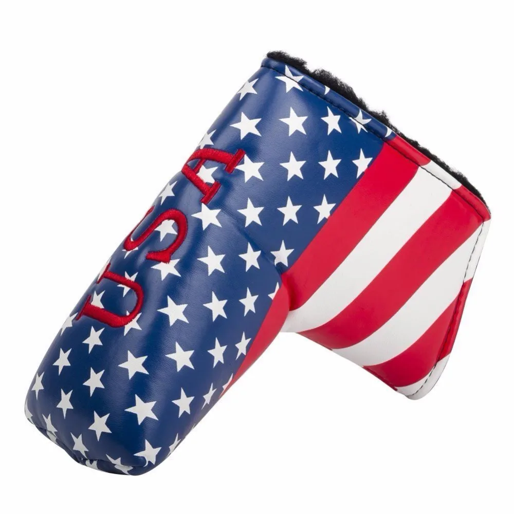 US Flag Embroidery Golf Putter Club Head cover PU Leather L-style Putter Protective Cover