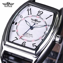 2016 new fashion Winner brand design skeleton military clock leather men Vintage mechanical wrist dress luxury Retro sport watch