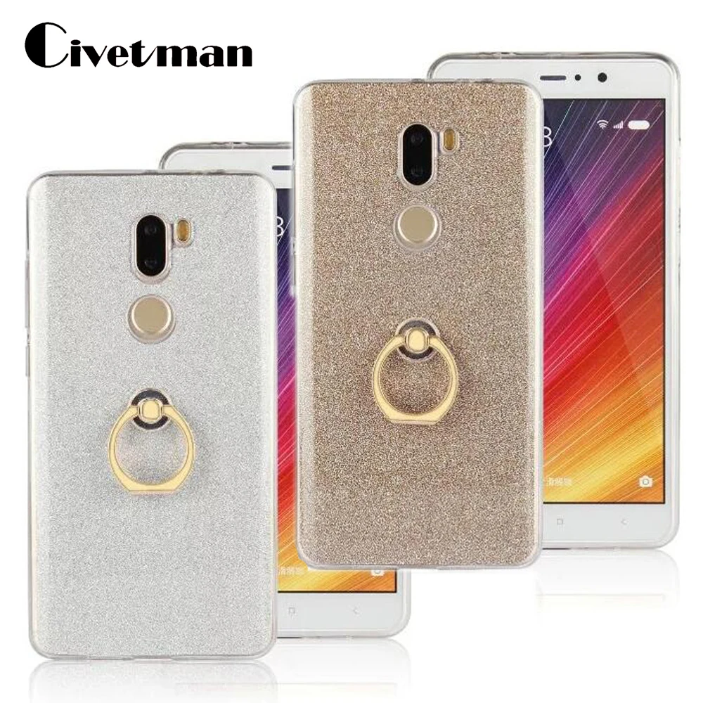 

Cover Phone Case For Xiaomi Mi 5S Plus 5SPlus Soft TPU Silicone Gel Transparent Mi5S Shell Flash Glitter Powder Metal Ring Stent