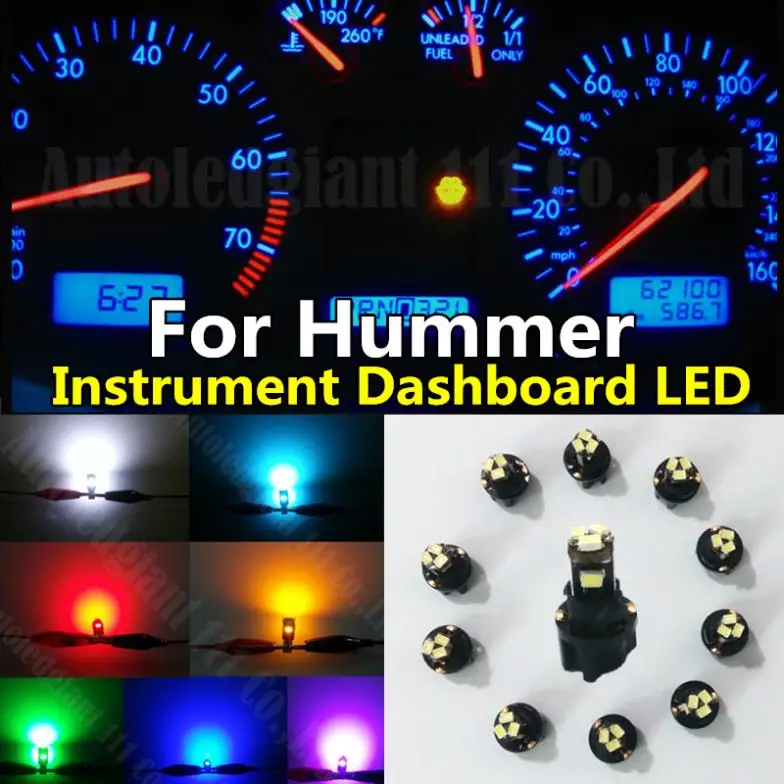 

10pieces Green White Blue Red Dashboard Light T5 73 74 LED With Socket Instrument Panel Light Bulb For Hummer H3 H2 H1 H3T